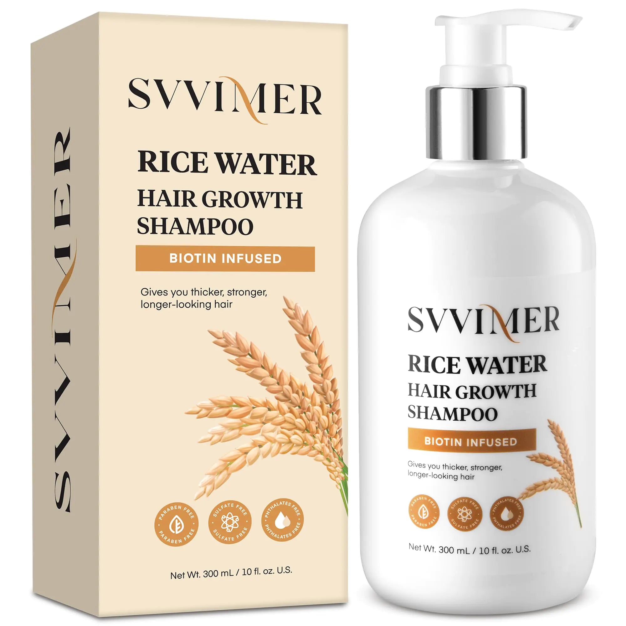 Svvimer Rice Water Hair Growth Shampoo - Thickening Shampoo with Biotin for Hair Loss and Thinning Hair - Sulfate Free for Women and Men 10 Fl Oz (Pack of 1)