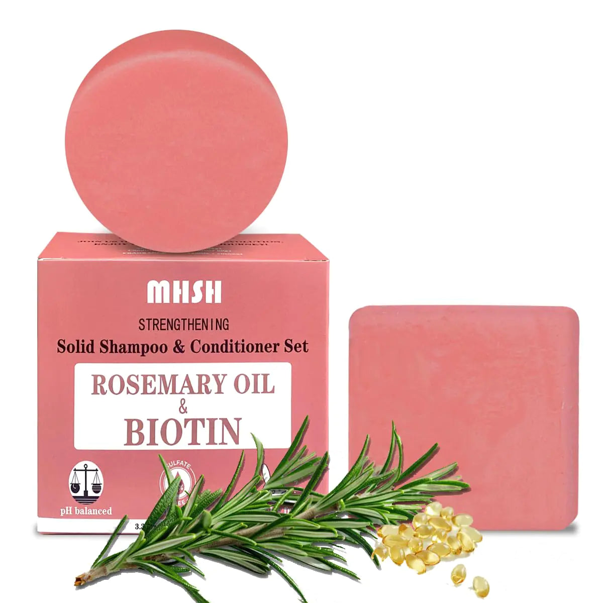 Rosemary & Biotin Shampoo and Conditioner Bar Set for Thinning Hair - Solid Shampoo Soap Bar & Conditioner Bar for Hair Growth Men and Women Hair Loss & Thickening Sulfate Free